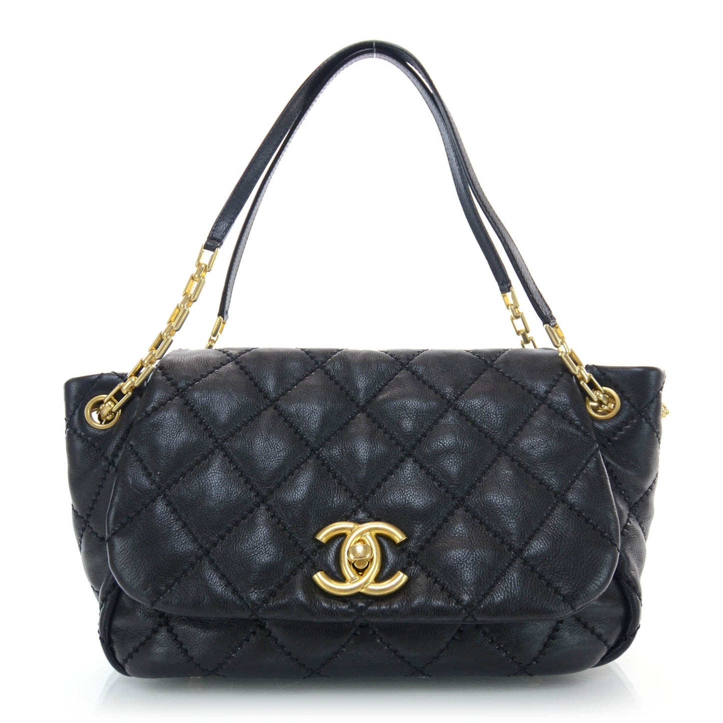 Calfskin Quilted Retro Chain Flap Black