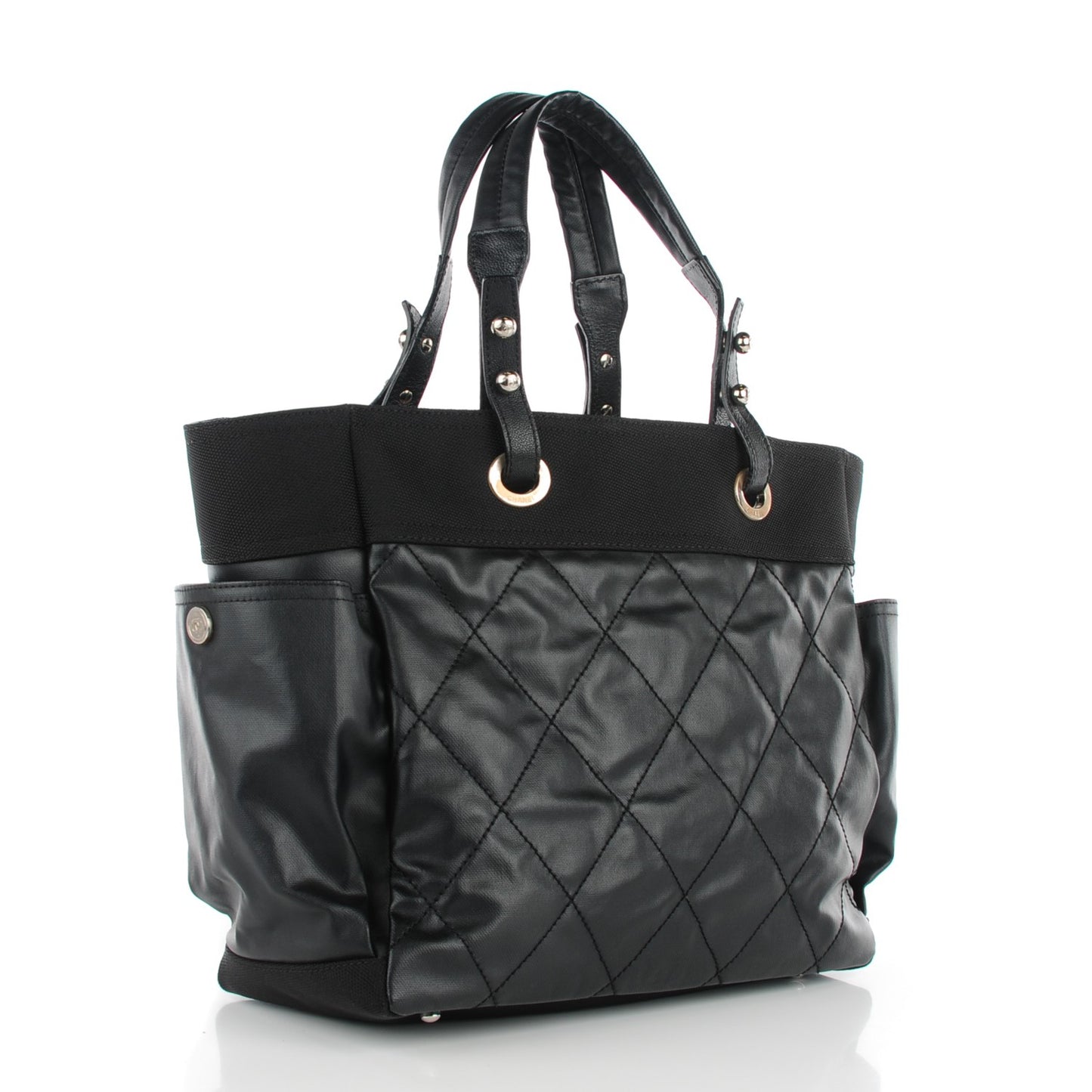 Coated Canvas Large Paris Biarritz Tote Black