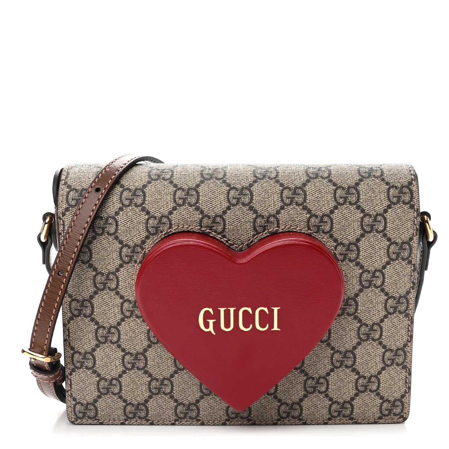 Gucci GG Supreme Monogram Script Logo Heart Crossbody Bag Beige Brown 1 of 11