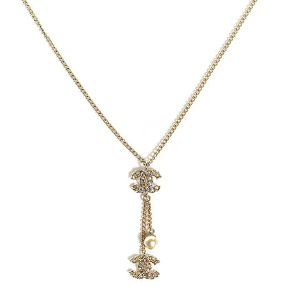 Chanel Chain Pearl CC Pendant Necklace Light Gold 1 of 4