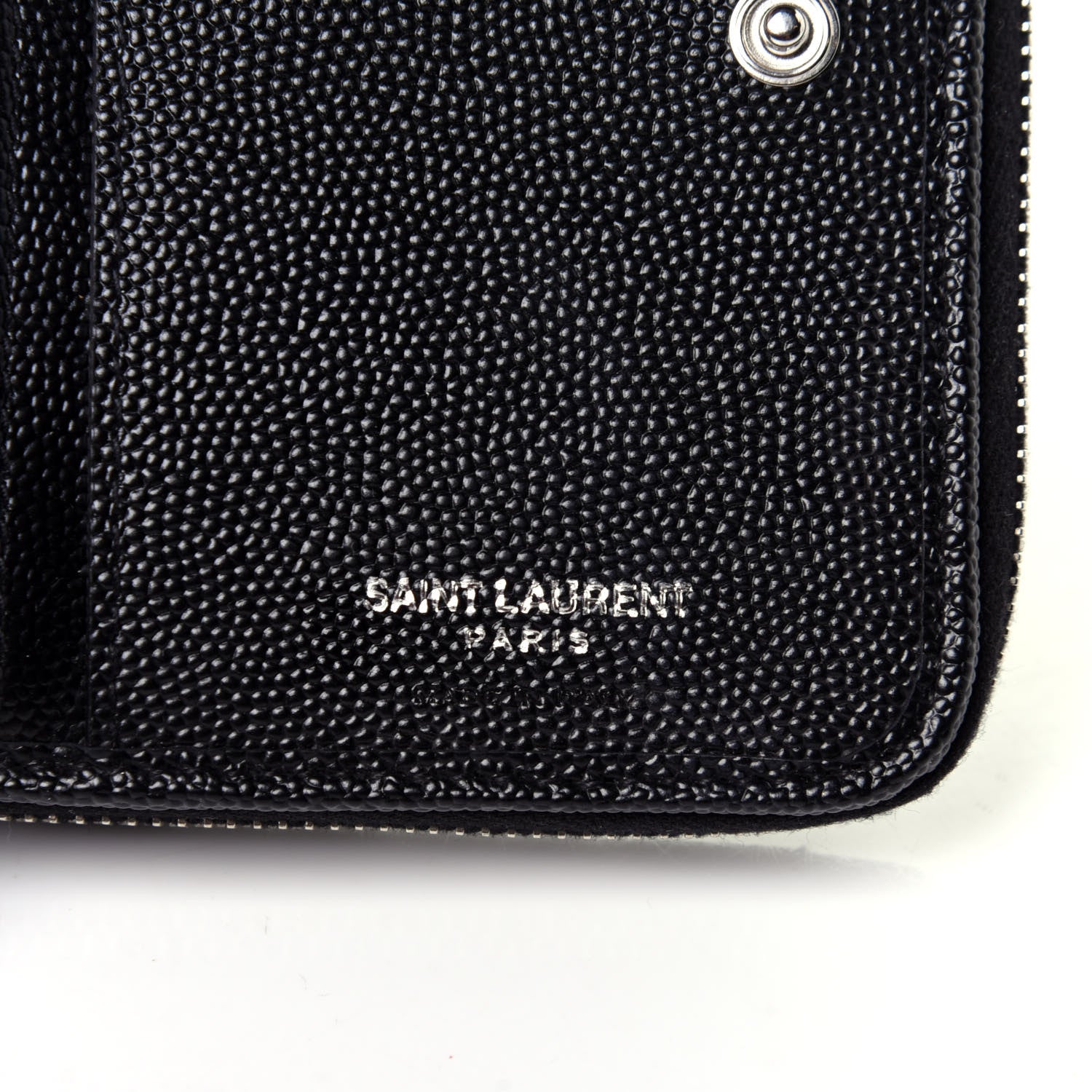 Saint Laurent Grain De Poudre Matelasse Chevron Monogram Compact Zip Around Wallet Black 7 of 10