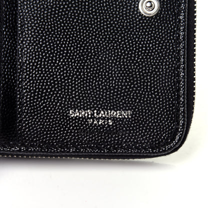 Saint Laurent Grain De Poudre Matelasse Chevron Monogram Compact Zip Around Wallet Black 7 of 10