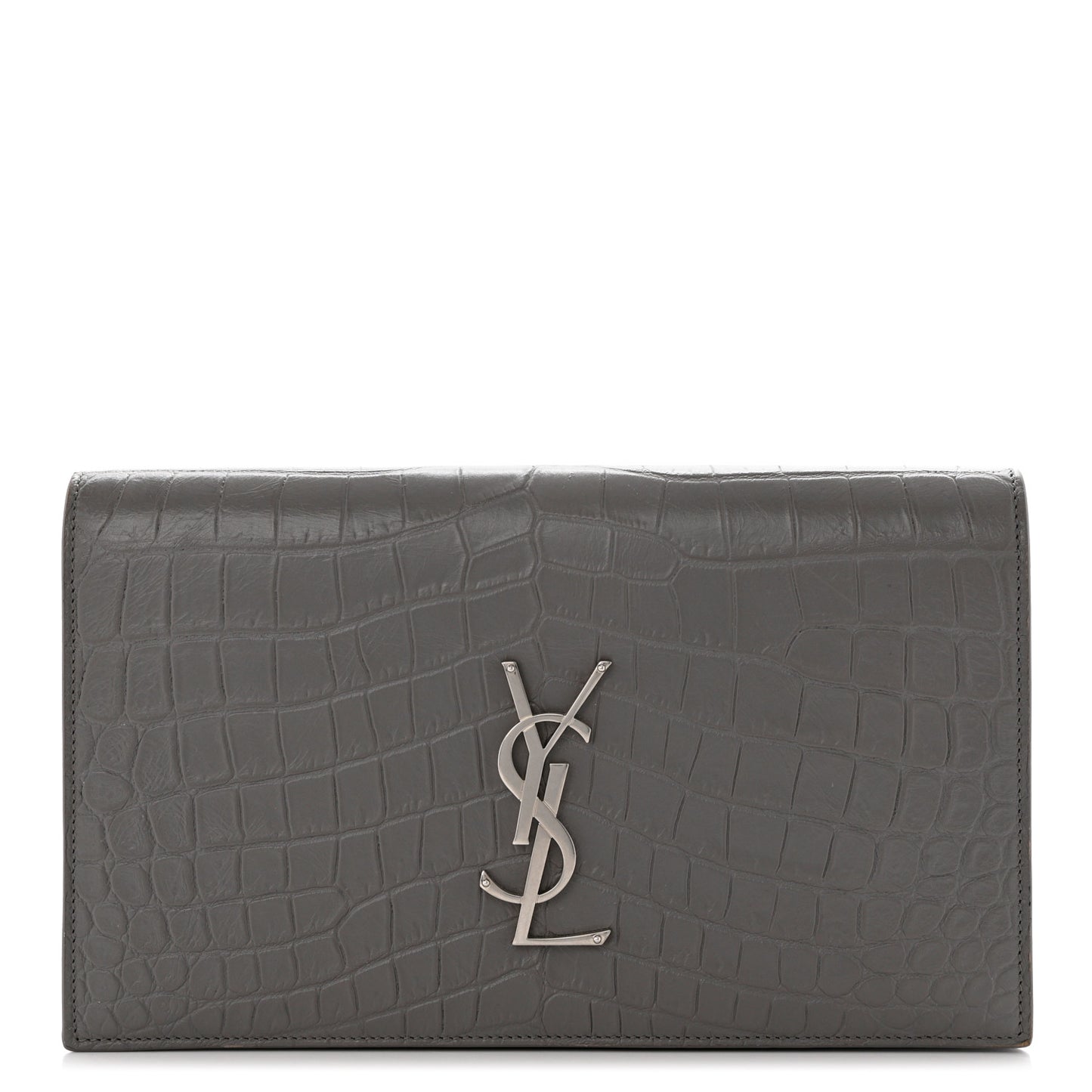 Croc Embossed Calfskin Classic Kate Monogram Clutch Fog