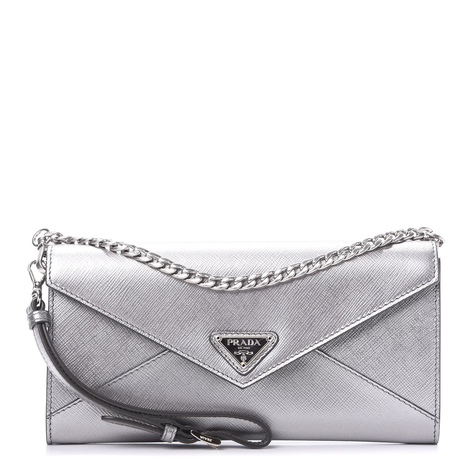 Prada Saffiano Triangle Wristlet Crossbody Wallet Cromo 1 of 10