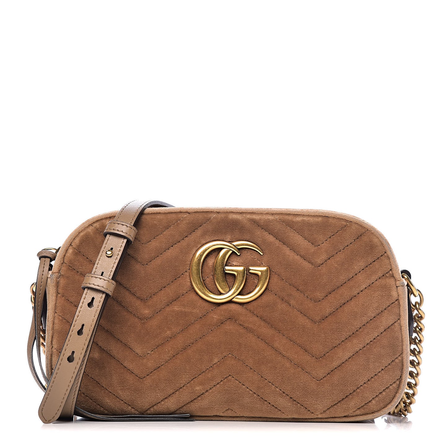 Velvet Matelasse Small GG Marmont Chain Shoulder Bag Taupe