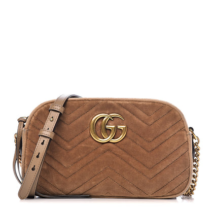 Gucci Velvet Matelasse Small GG Marmont Chain Shoulder Bag Taupe 1 of 11