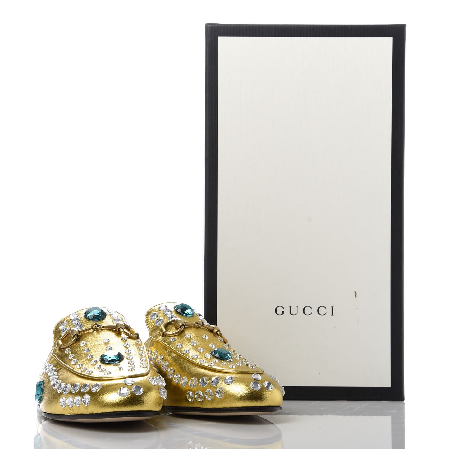Metallic Nappa Crystal Womens Princetown Slippers 36 Gold