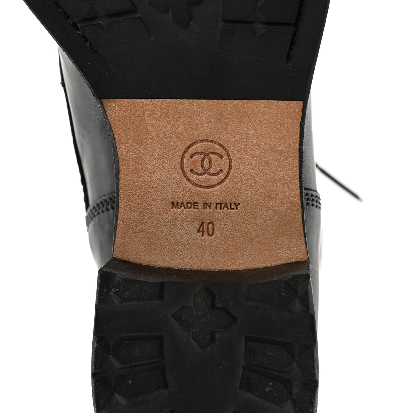 Calfskin Quilted Lace Up Combat Boots 40 Black
