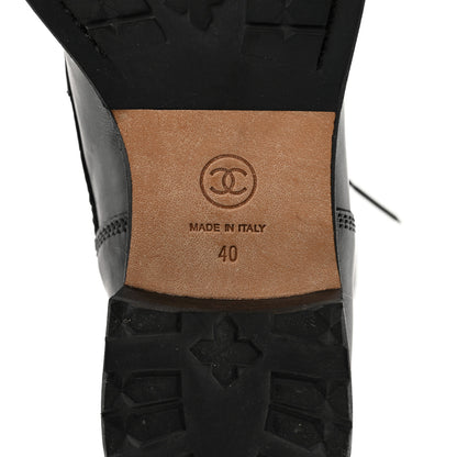 Chanel Calfskin Quilted Lace Up Combat Boots 40 Black 6 of 11
