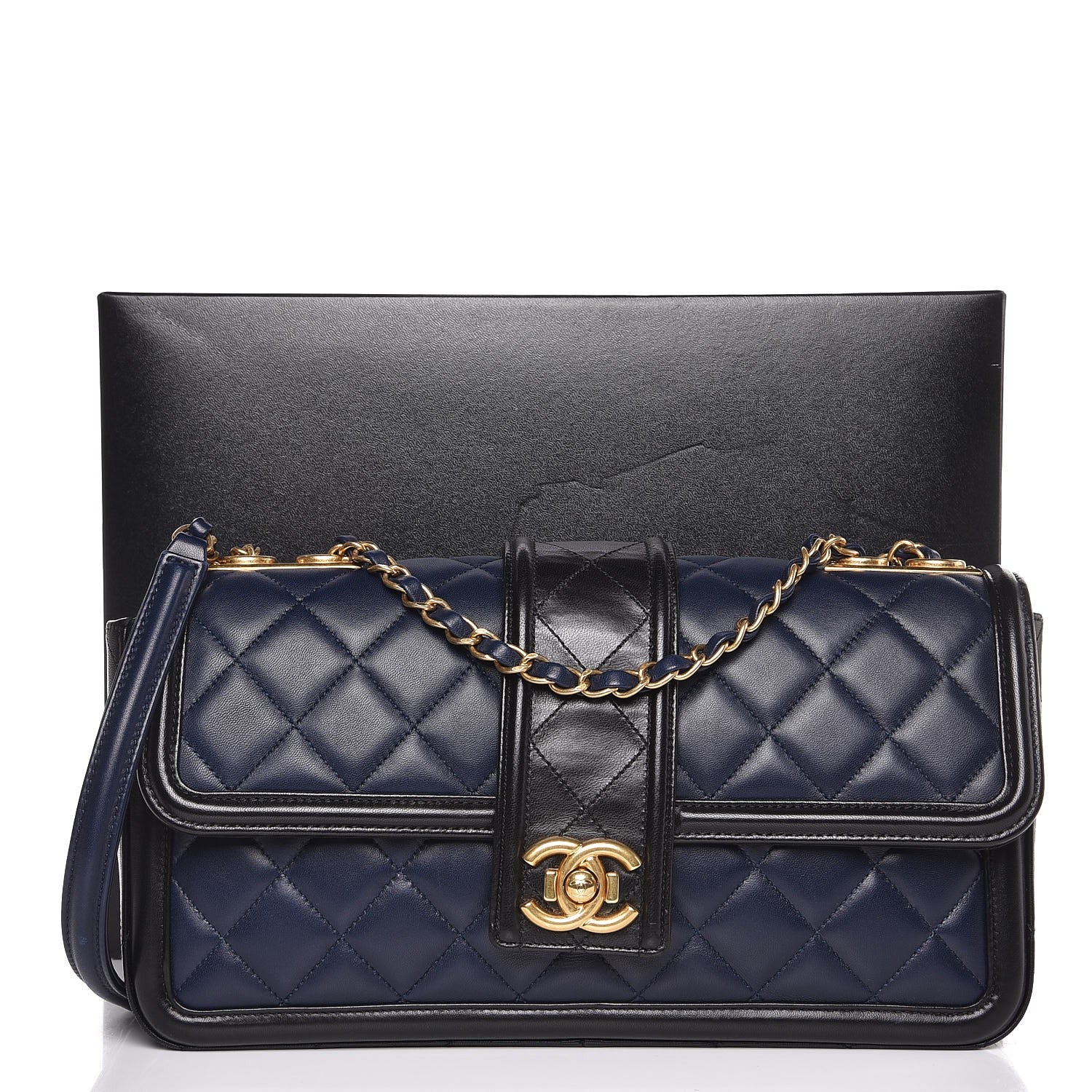 Chanel Calfskin Quilted Large Elegant CC Flap Navy Black 12 of 12