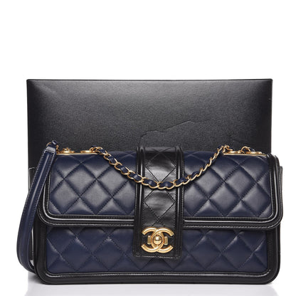 Chanel Calfskin Quilted Large Elegant CC Flap Navy Black 12 of 12
