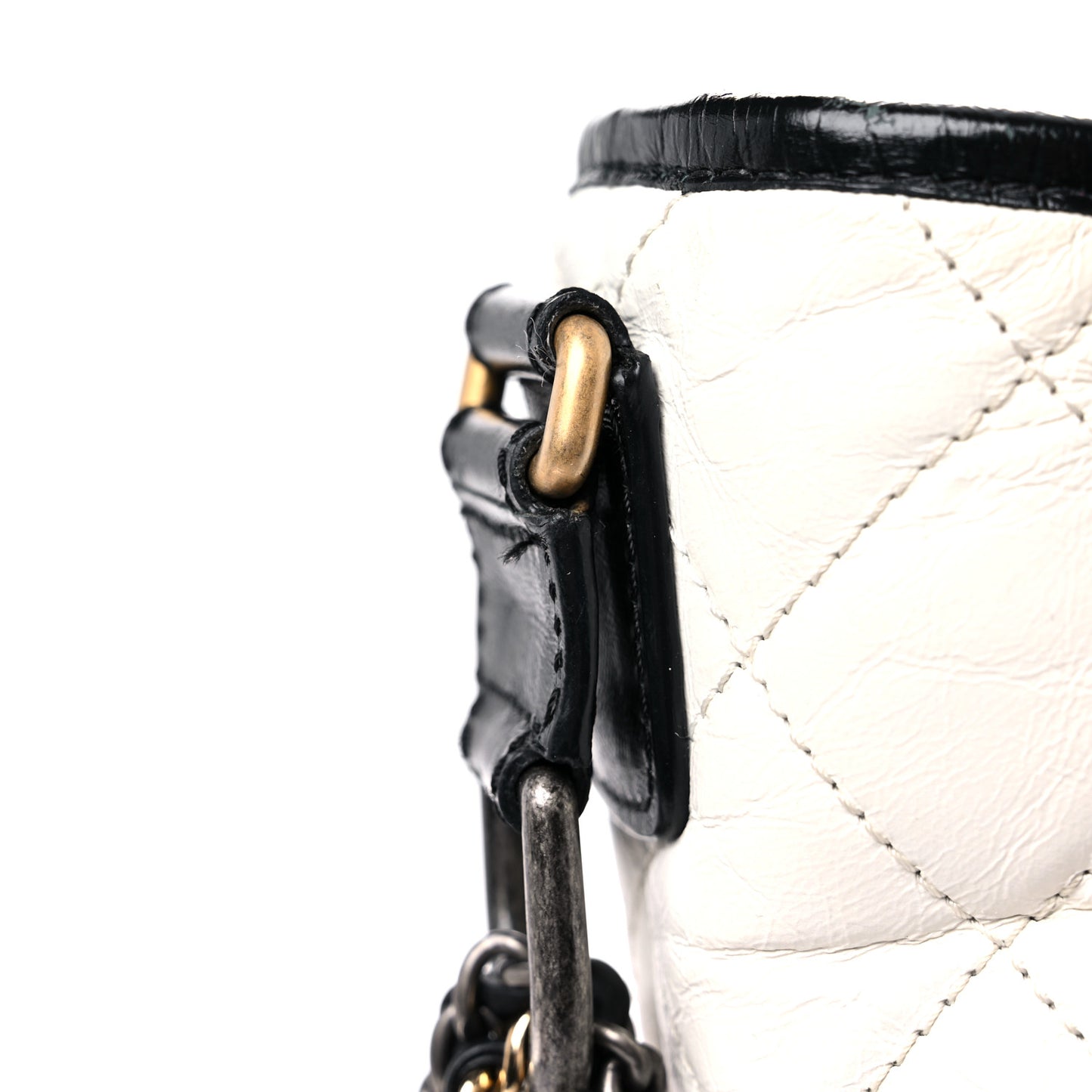 Aged Calfskin Quilted Large Gabrielle Hobo White Black