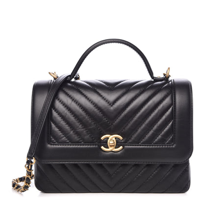Chanel Calfskin Chevron Quilted Top Handle Flap Black 1 of 9