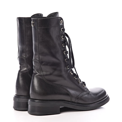 Chanel Calfskin Lace Up Combat Boots 40.5 Black 4 of 10