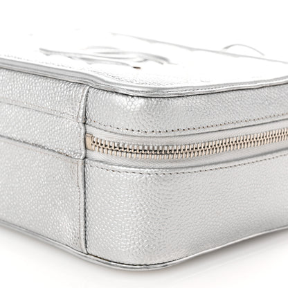 Chanel Metallic Caviar Quilted Medium CC Filigree Vanity Case Silver 10 of 10