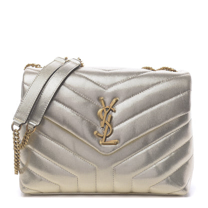 Saint Laurent Metallic Calfskin Y Quilted Small Loulou Monogram Chain Satchel Platino 1 of 9