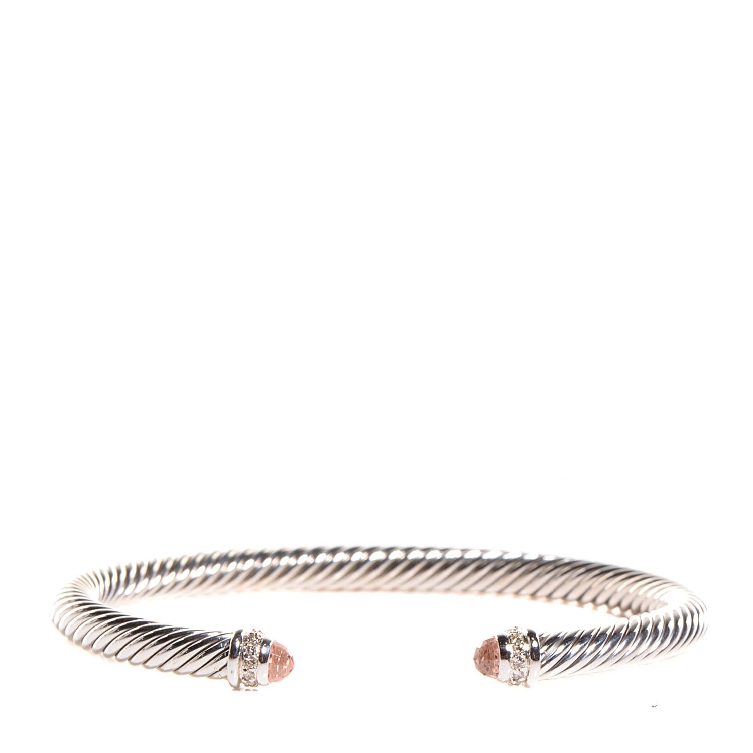 David Yurman Sterling Silver Diamond Morganite 5mm Cable Classics Bracelet 1 of 5