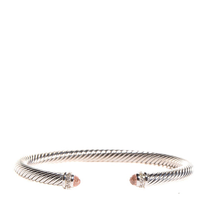 David Yurman Sterling Silver Diamond Morganite 5mm Cable Classics Bracelet 1 of 5