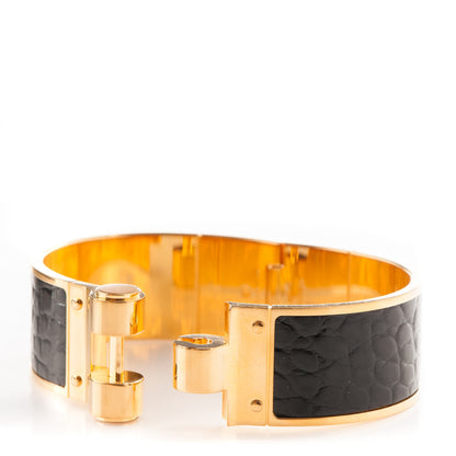 Hermes Shiny Alligator Charniere Cuir Wide Hinged Bracelet S Black 4 of 7