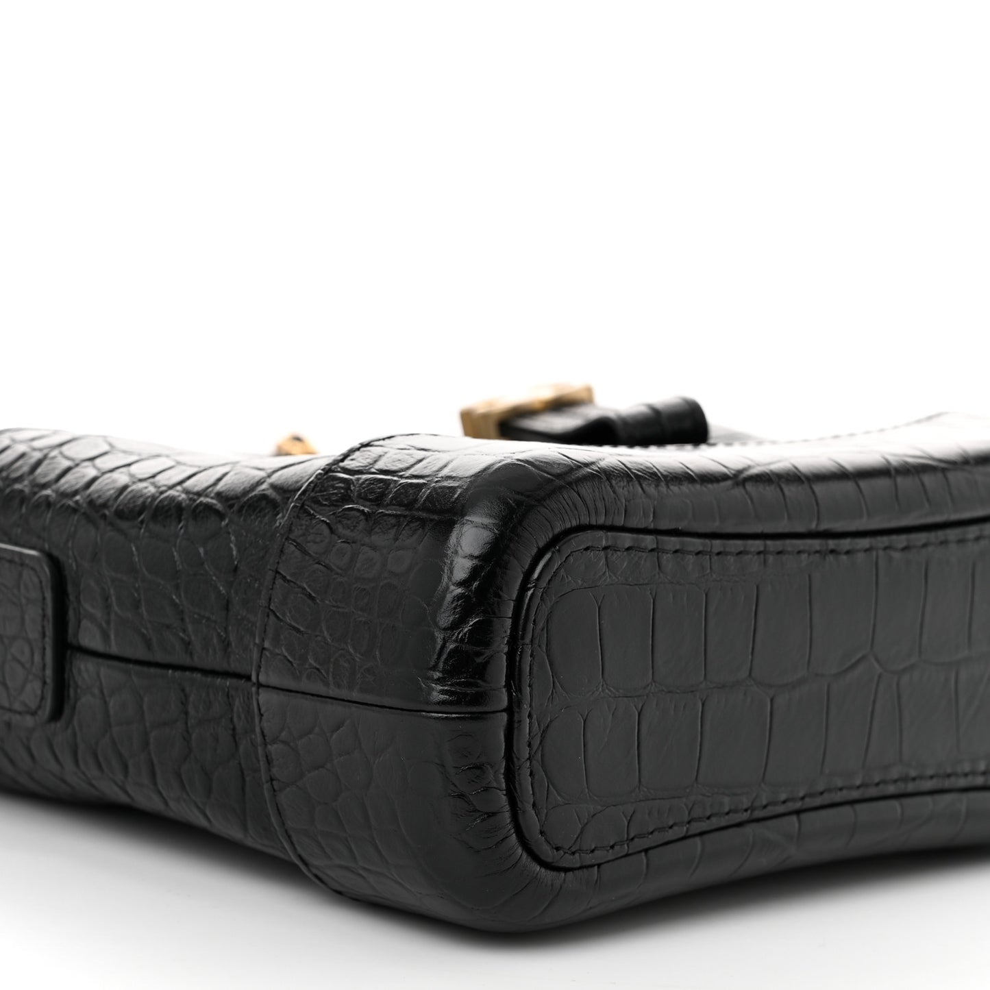 Crocodile Embossed Calfskin Small Gabrielle Cocodile Hobo Black