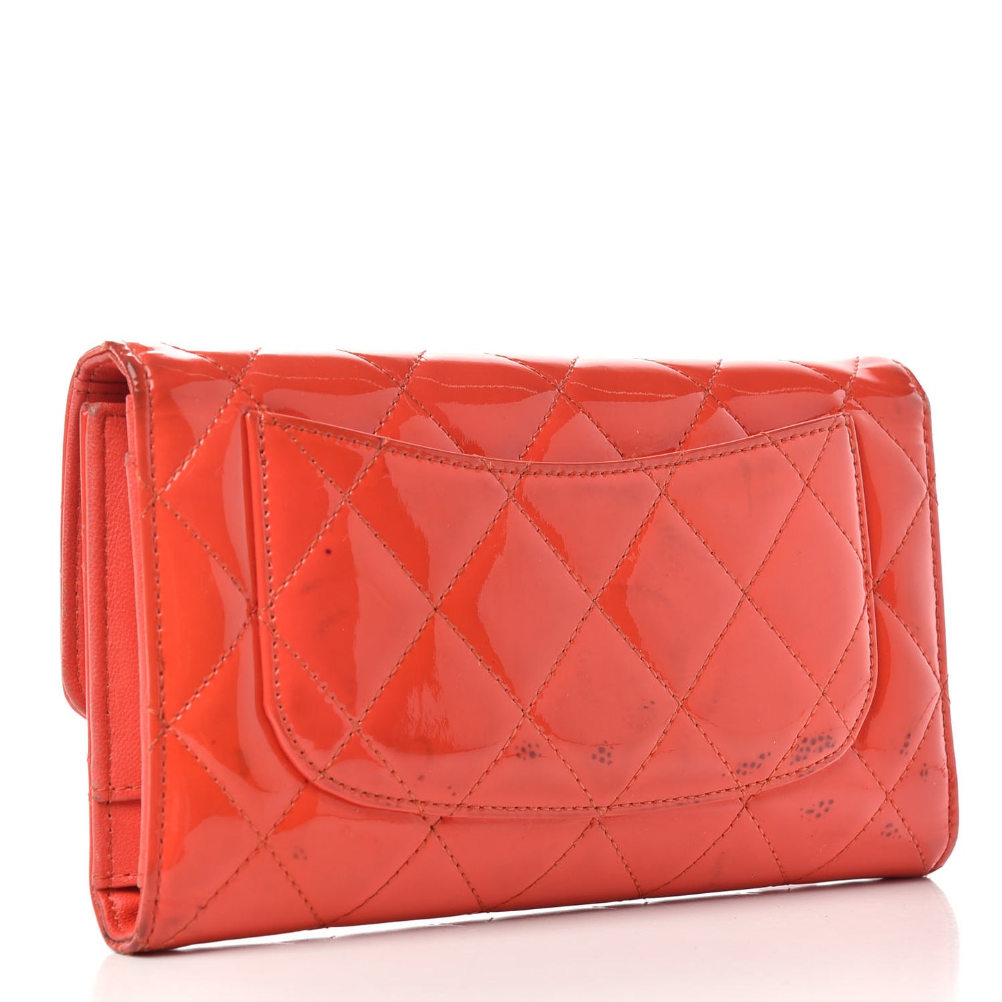 Patent Quilted Reissue Long Flap Wallet Orange
