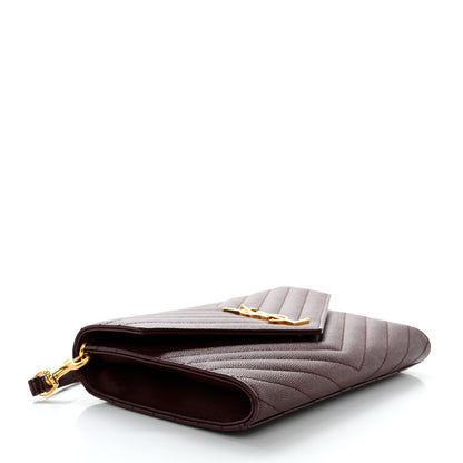 Saint Laurent Grain De Poudre Matelasse Chevron Monogram Envelope Clutch Rouge Legion 4 of 8