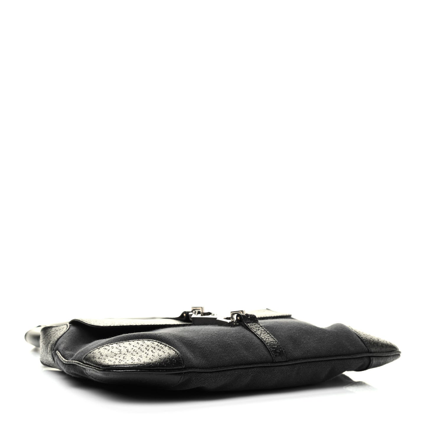 Canvas Calfskin Bamboo Handle Jackie O Hobo Black