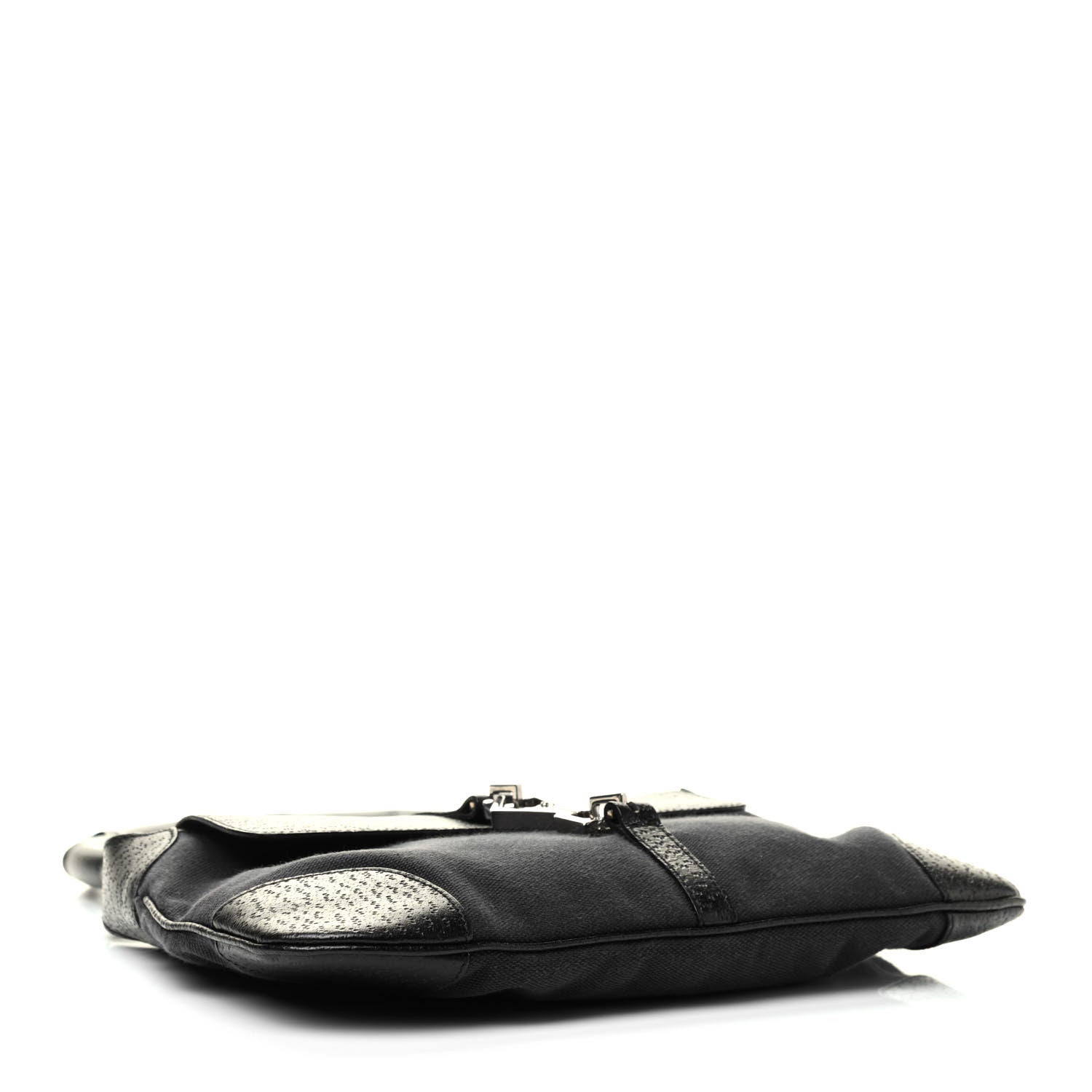 Gucci Canvas Calfskin Bamboo Handle Jackie O Hobo Black 6 of 18