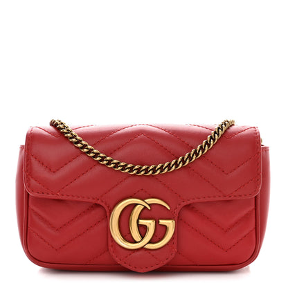 Gucci Calfskin Matelasse Super Mini GG Marmont Shoulder Bag Hibiscus Red 1 of 12