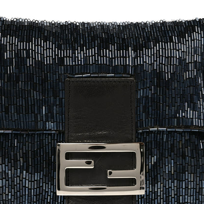 Fendi Satin Beaded Baguette Blue Brown 7 of 11