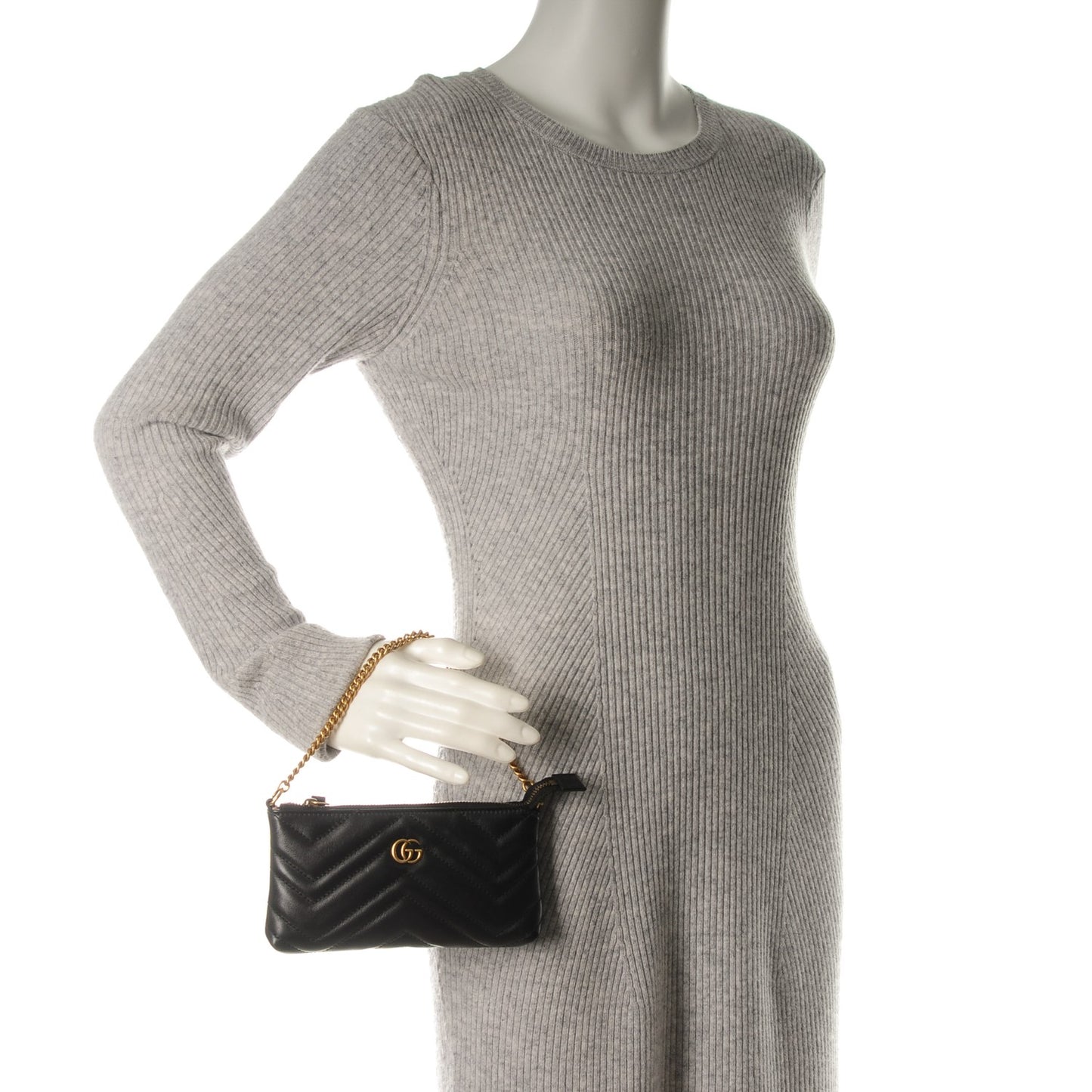 Calfskin Matelasse Mini GG Marmont Chain Bag Black