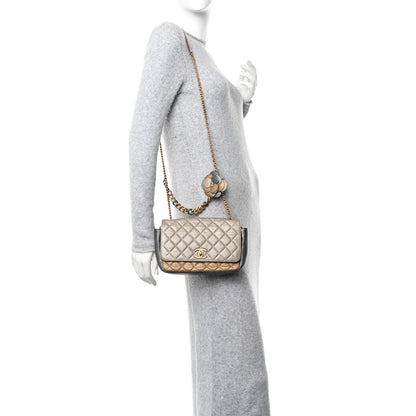 Chanel Metallic Lambskin Quilted Camellia Flower Flap Pale Gold Silver Dark Gold 2 of 10