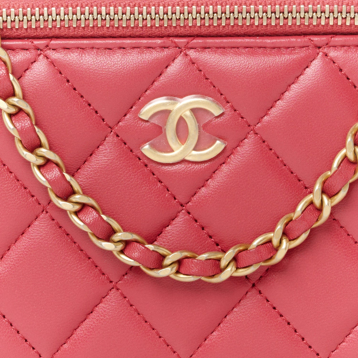 Chanel Lambskin Quilted Small Top Handle Vanity Case With Chain Dark Pink 8 of 11