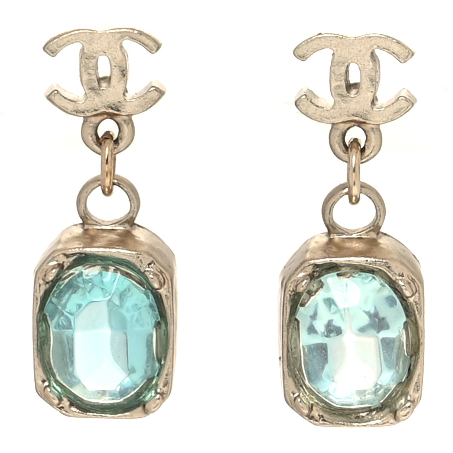 Chanel Crystal CC Drop Earrings Gold Blue 1 of 5