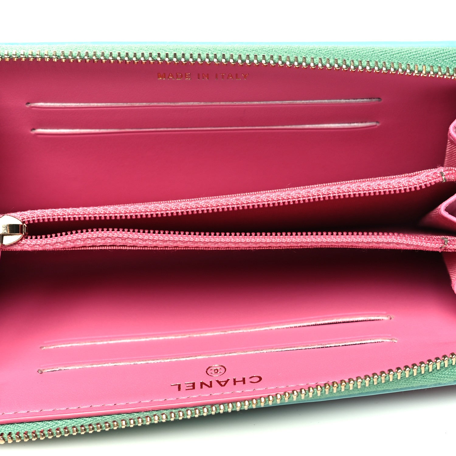 Chanel Caviar Quilted Medium Filigree Zip Around Wallet Pink Blue Green 5 of 12