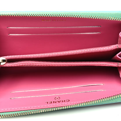 Chanel Caviar Quilted Medium Filigree Zip Around Wallet Pink Blue Green 5 of 12
