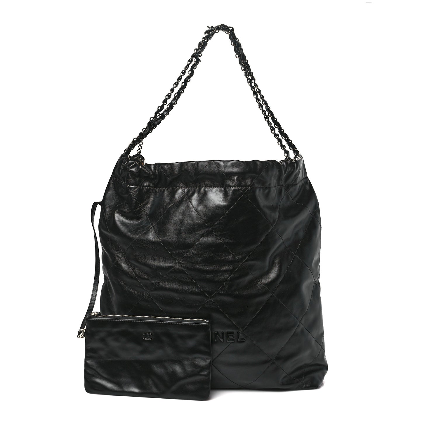 Shiny Calfskin Quilted Large Chanel 22 So Black
