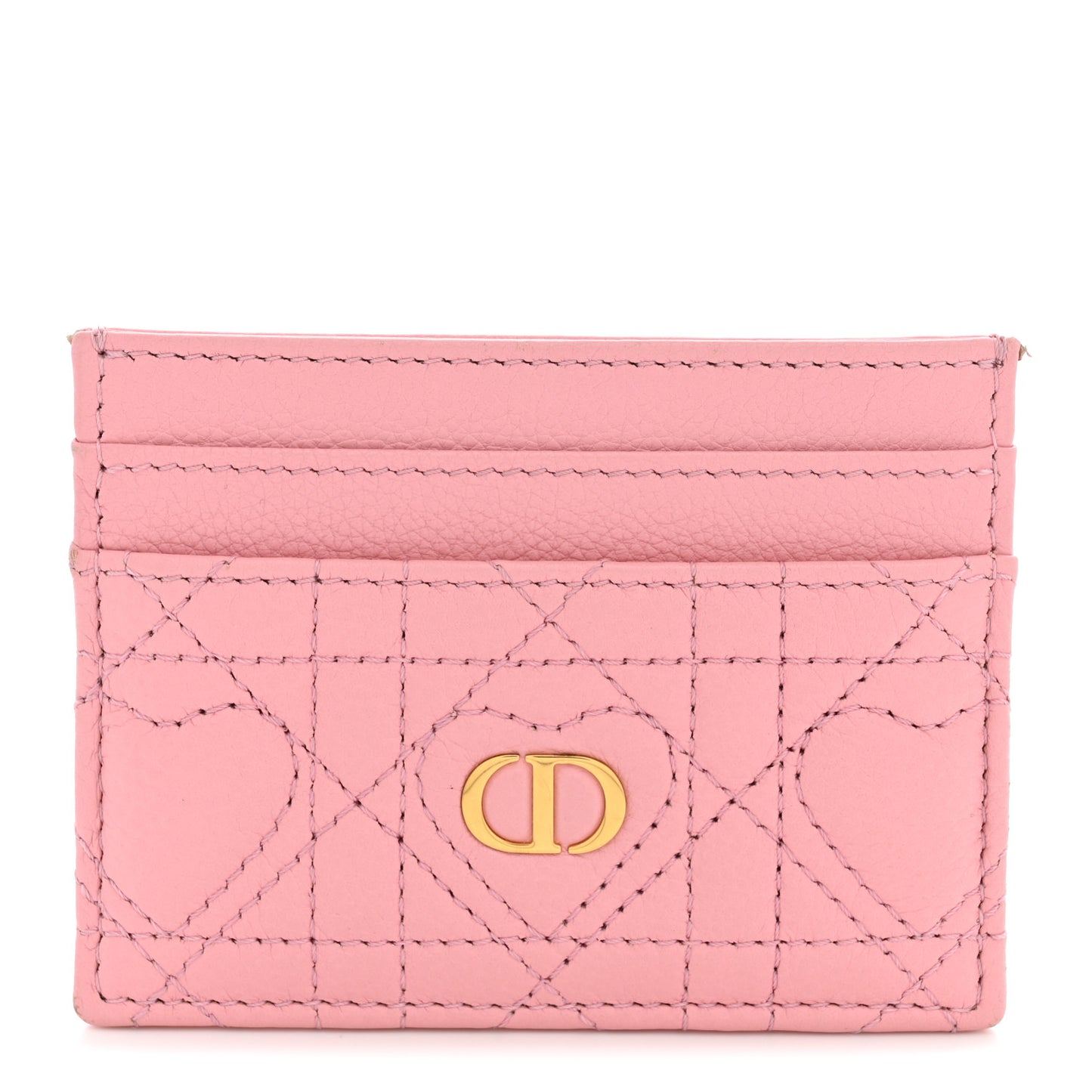 Calfskin Cannage Dioramour Caro Five-Slot Card Holder Pink