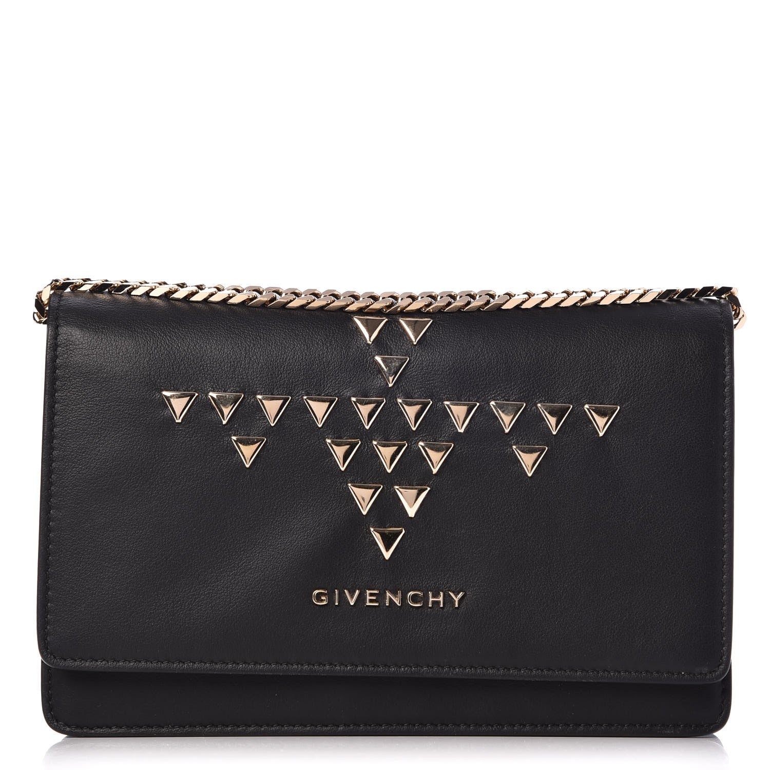 Givenchy Calfskin Triangle Studded Pandora Chain Wallet Black 1 of 8