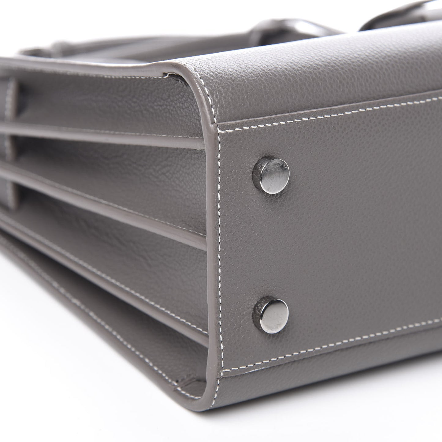 Grained Calfskin Topstich Baby Sac De Jour Fog
