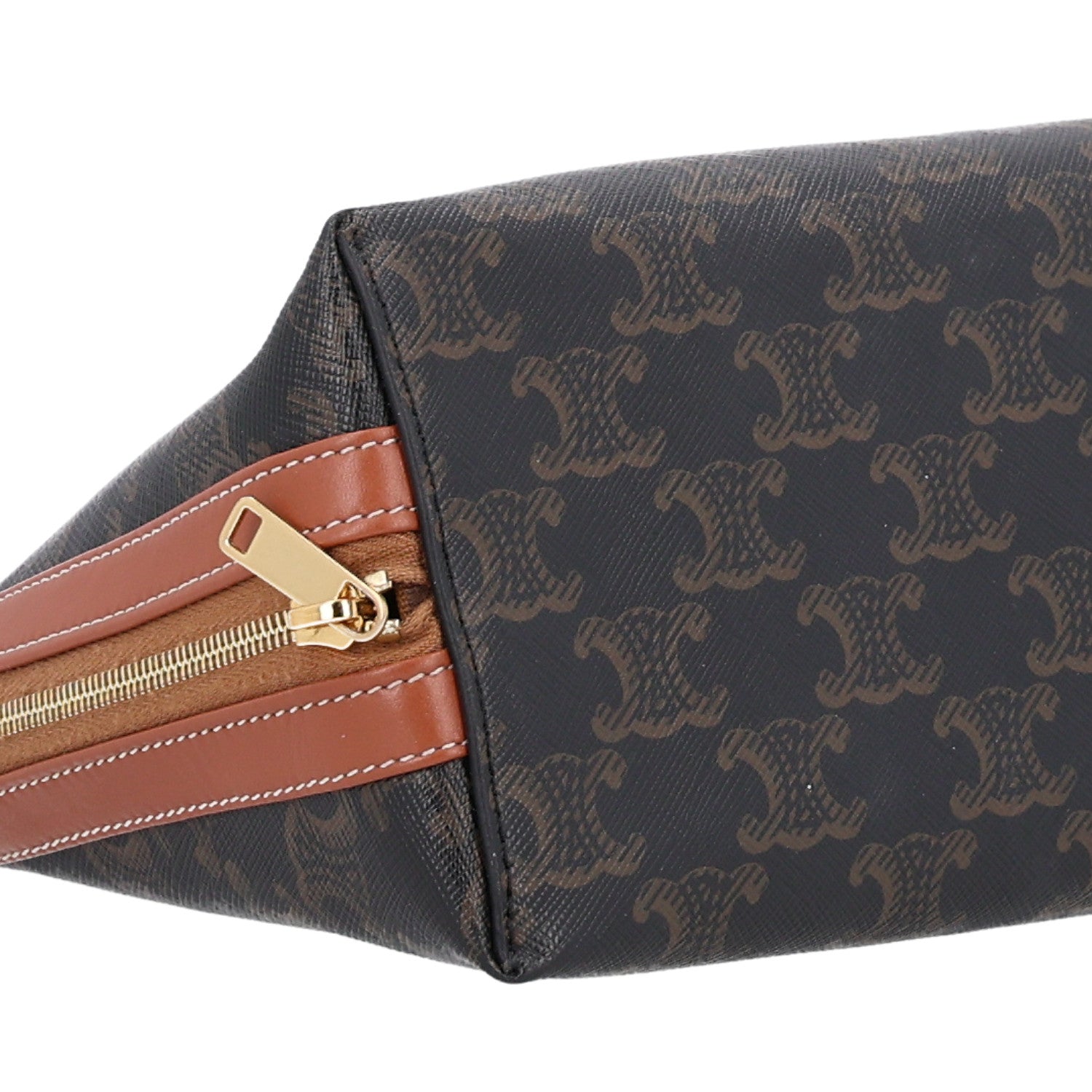 Celine Triomphe Canvas Calfskin Large Cosmetic Pouch Tan 9 of 10