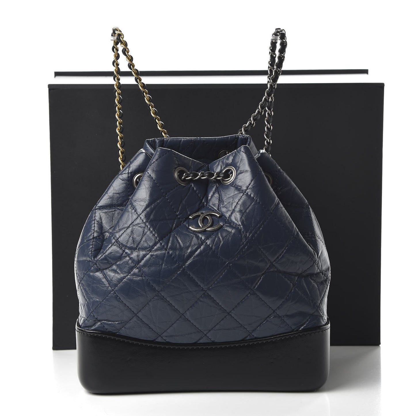 Aged Calfskin Quilted Small Gabrielle Backpack Blue Black