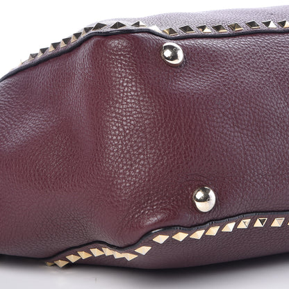 Valentino Garavani Pebbled Calfskin Medium Rockstud Tote Rubin 8 of 9