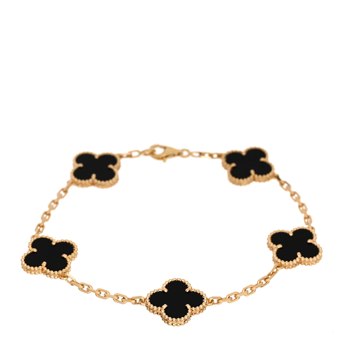 18K Yellow Gold Black Onyx 5 Motifs Vintage Alhambra Bracelet