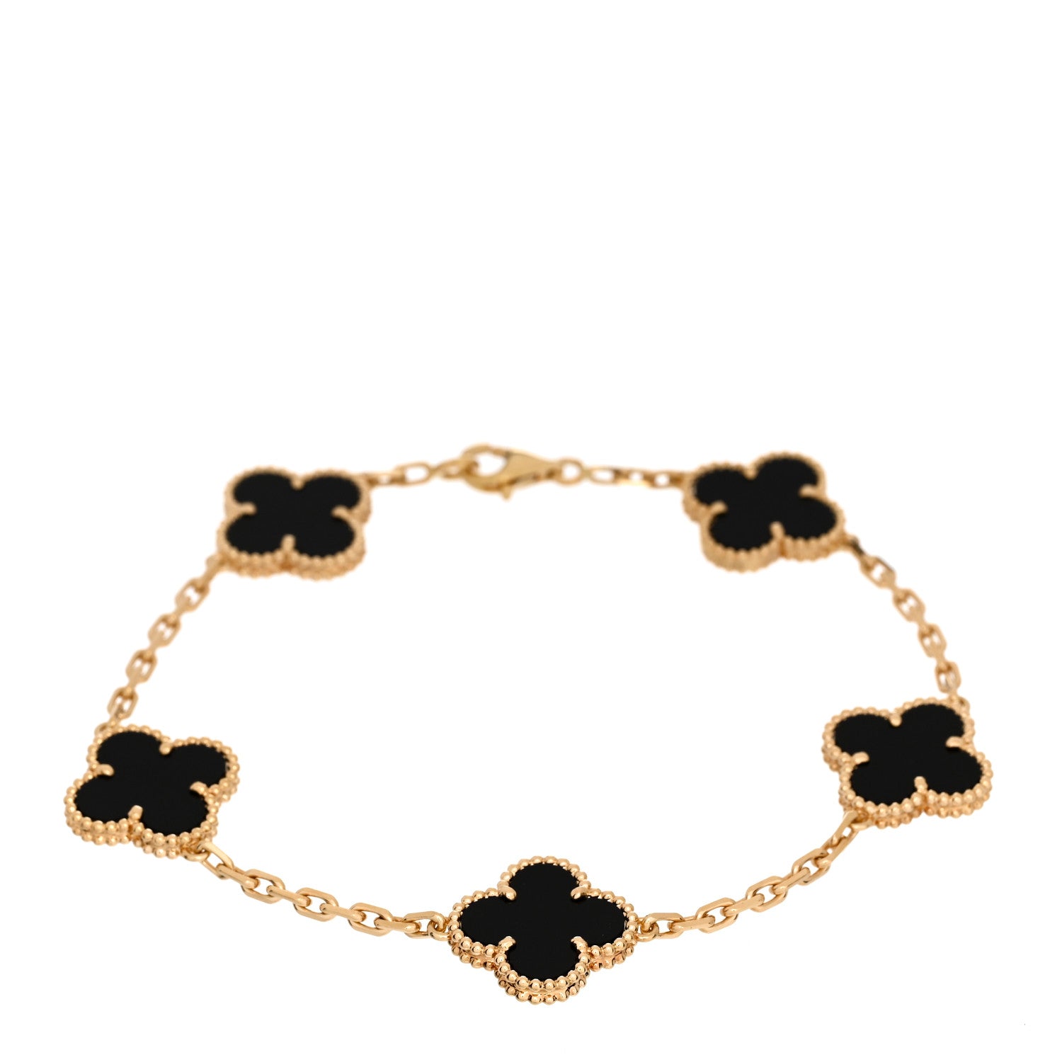 Van Cleef & Arpels 18K Yellow Gold Black Onyx 5 Motifs Vintage Alhambra Bracelet 1 of 4