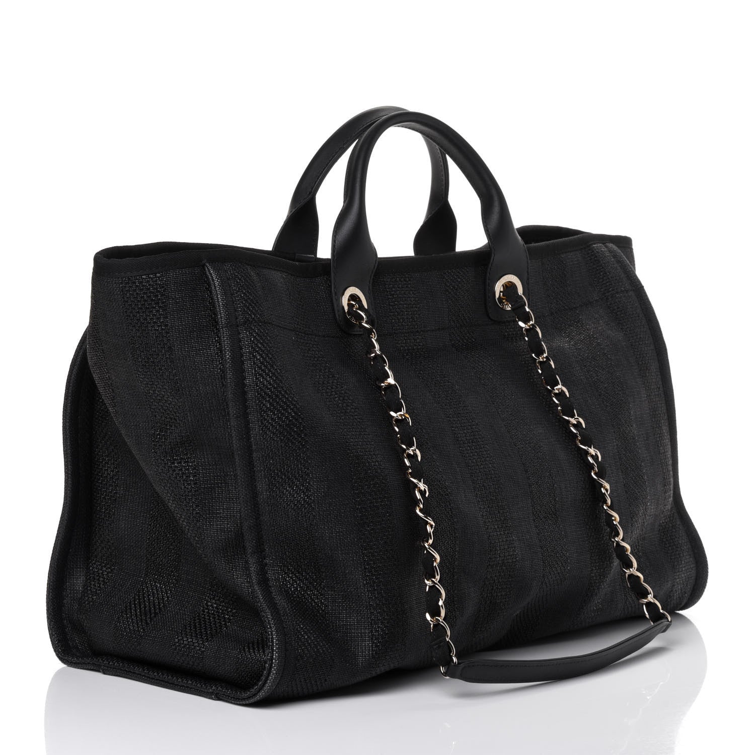 Chanel Mixed Fibers Striped Large Deauville Tote Black 2 of 4