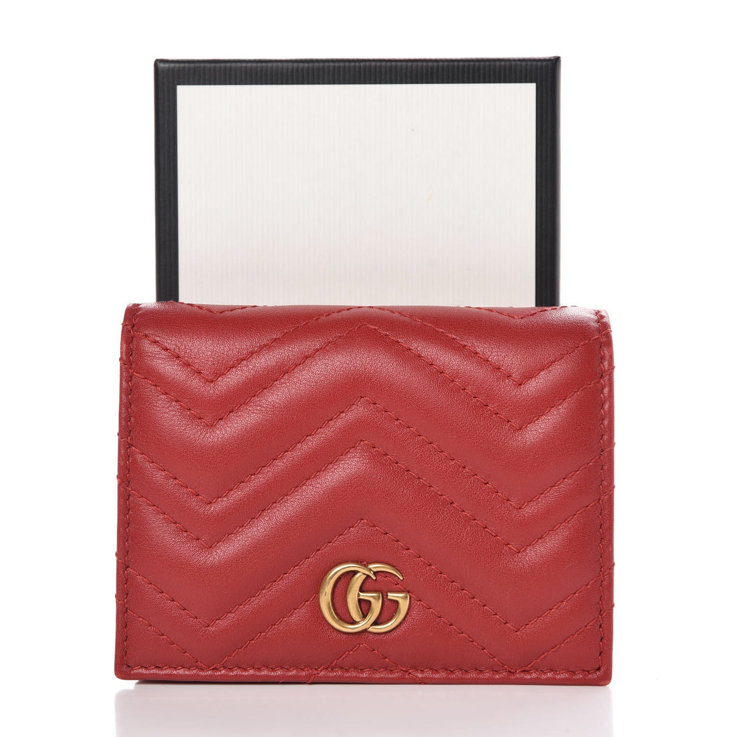 Calfskin Matelasse GG Marmont Card Case Wallet Hibiscus Red