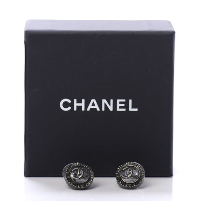 Chanel Ruthenium Crystal CC Round Earrings Silver 5 of 5