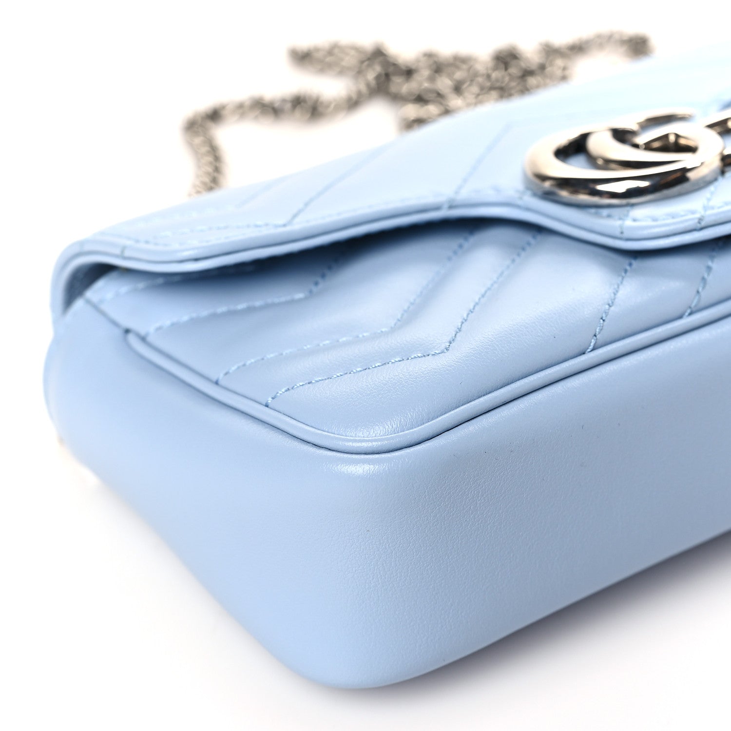 Gucci Calfskin Matelasse Super Mini GG Marmont Shoulder Bag Porcelain Light Blue 8 of 9