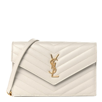 Saint Laurent Grain De Poudre Matelasse Chevron Monogram Envelope Chain Crema Soft 1 of 10
